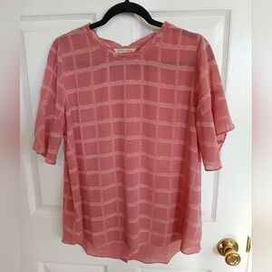 Soft Surroundings Rose Pink Tenerife Button Back Flutter Sleeve Blouse Medium